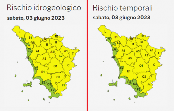 La mappa dell'allerta meteo per il 3 Giugno