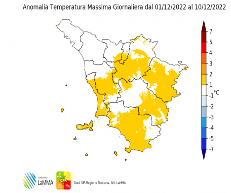 La mappa del clima dal 1 al 10 Dicembre [Fonte: lamma.rete.toscana.it]